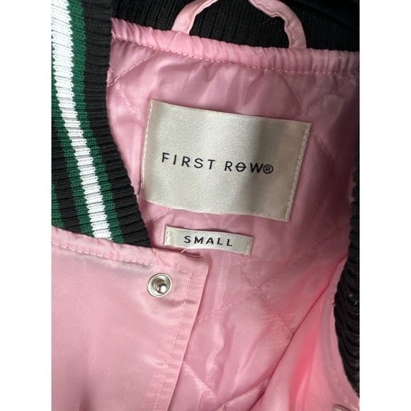 First Row Easy Hours Varsity Letter Contrast Patch Bomber Jacket Snap Pink Small - Picture 8 of 16